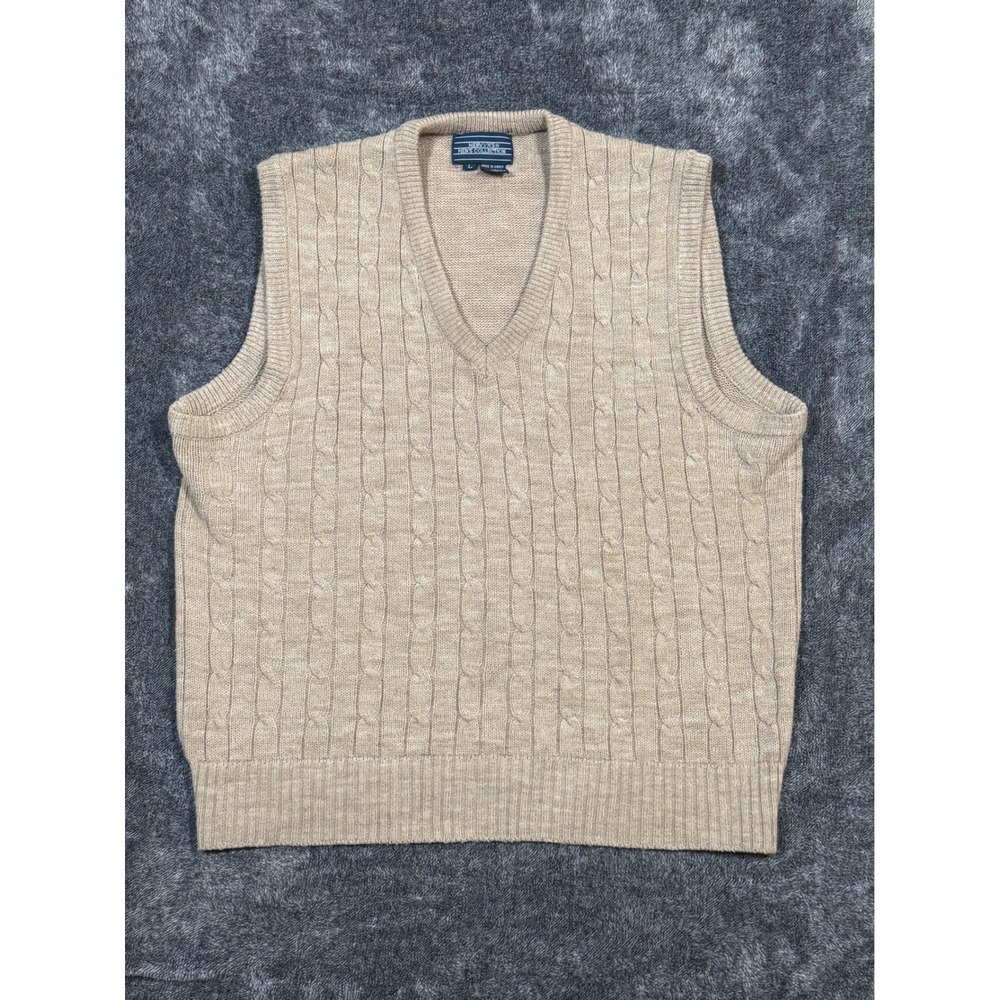 MERVYNS Mens Collection Cable Knit V Neck Sleeveless Sweater Vest Tan Large